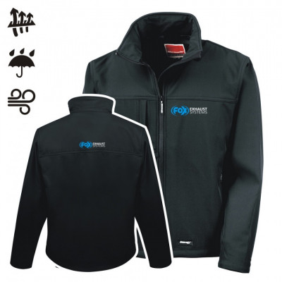 Black FOX "Softshell" jacket with blue/white logo