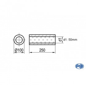 Silencieux universels type 314 en inox / Ø100mm / d1 Ø50mm / longueur 250mm