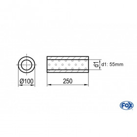 Silencieux universels type 314 en inox / Ø100mm / d1 Ø55mm / longueur 250mm