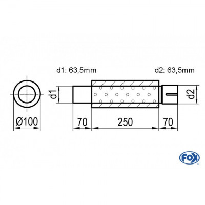 Silencieux universels type 314 en inox / Ø100mm / d1 Ø63.5mm / longueur 250mm