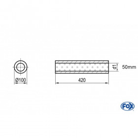 Silencieux universels type 314 en inox / Ø100mm / d1 Ø50mm / longueur 420mm