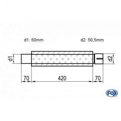 Silencieux universel type 314 en inox / Ø100mm / d1 Ø50mm / longueur 420mm