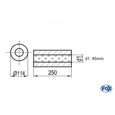 Silencieux universel type 355 en inox / Ø114mm / d1 Ø45mm / longueur 250mm