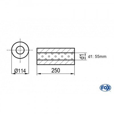 Silencieux universel type 355 en inox / Ø114mm / d1 Ø55mm / longueur 250mm