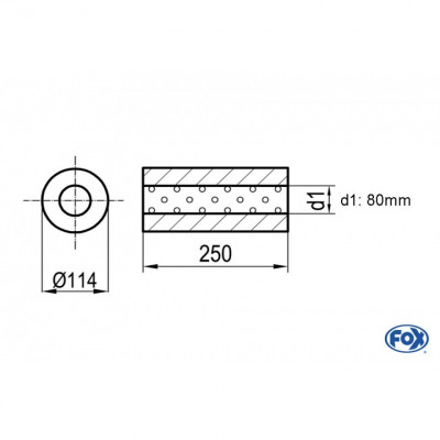 Silencieux universel type 355 en inox / Ø114mm / d1 Ø88.9mm / longueur 250mm