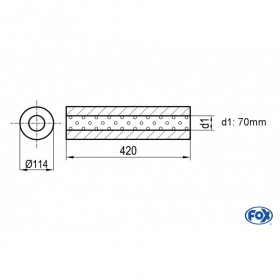 Silencieux universel type 355 en inox / Ø114mm / d1 Ø70mm / longueur 420mm