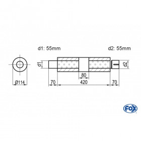 Silencieux universel type 355 en inox / Ø114mm / d1 Ø55mm / longueur 420mm