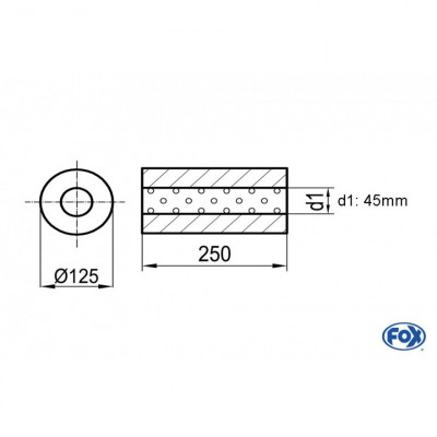 Silencieux universel type 390 en inox / Ø125mm / d1 Ø45mm / longueur 250mm
