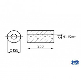 Silencieux universel type 390 en inox / Ø125mm / d1 Ø55mm / longueur 250mm