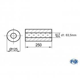 Silencieux universel type 390 en inox / Ø125mm / d1 Ø63.5mm / longueur 250mm