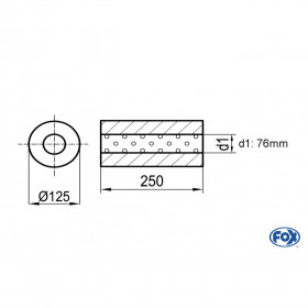 Silencieux universel type 390 en inox / Ø125mm / d1 Ø76mm / longueur 250mm