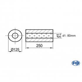 Silencieux universel type 390 en inox / Ø125mm / d1 Ø80mm / longueur 250mm