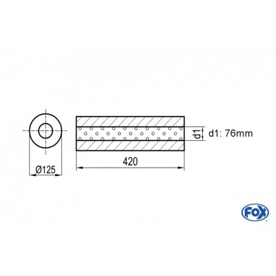 Silencieux universel type 390 en inox / Ø125mm / d1 Ø76mm / longueur 420mm