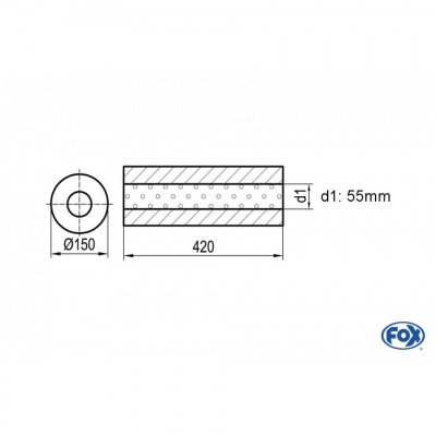 Silencieux universel type 466 en inox / Ø150mm / d1 Ø55mm / longueur 420mm