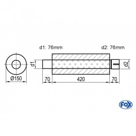 Silencieux universel type 466 en inox / Ø150mm / d1 Ø76mm / longueur 420mm
