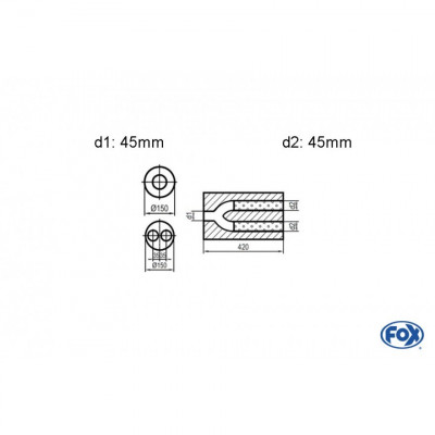 Silencieux universel type 466 en inox / Ø150mm / d1 Ø45mm / longueur 420mm