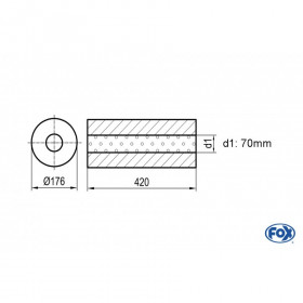 Silencieux universel type 556 en inox / Ø176mm / d1 Ø70mm / longueur 420mm