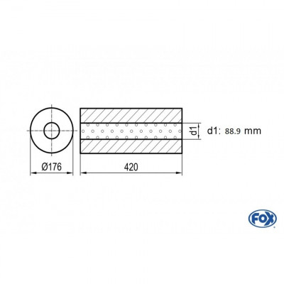 Silencieux universel type 556 en inox / Ø176mm / d1 Ø88.9mm / longueur 420mm