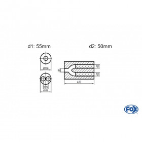 Silencieux universel type 556 en inox / Ø176mm / d1 Ø55mm / longueur 420mm