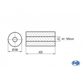 Silencieux universel type 626 en inox / Ø198mm / d1 Ø55mm / longueur 420mm