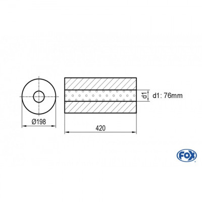 Silencieux universel type 626 en inox / Ø198mm / d1 Ø76mm / longueur 420mm