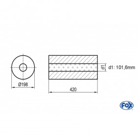 Silencieux universel type 626 en inox / Ø198mm / d1 Ø101.6mm / longueur 420mm