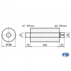 Silencieux universel type 626 en inox / Ø198mm / d1 Ø55mm / longueur 420mm