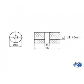 Silencieux universel type 626 en inox / Ø198mm / d1 Ø50mm / longueur 420mm