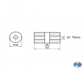 Silencieux universel type 626 en inox / Ø198mm / d1 Ø70mm / longueur 420mm
