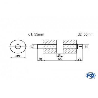 Silencieux universel type 626 en inox / Ø198mm / d1 Ø55mm / longueur 420mm