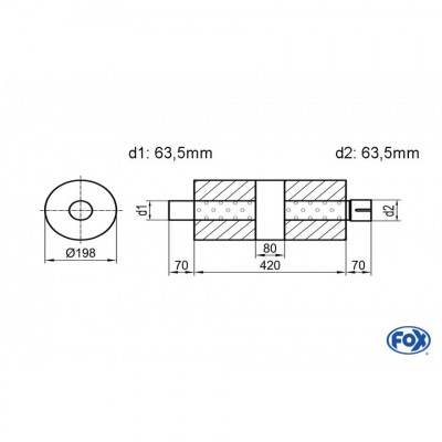 Silencieux universel type 626 en inox / Ø198mm / d1 Ø63.5mm / longueur 420mm
