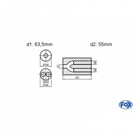 Silencieux universel type 626 en inox / Ø198mm / d1 Ø63.5mm / longueur 420mm