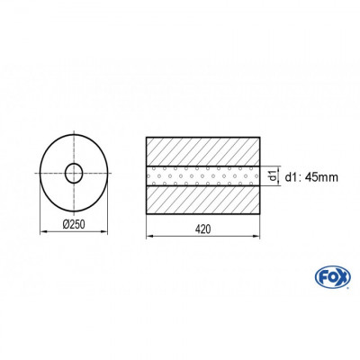 Silencieux universel type 784 en inox / Ø250mm / d1 Ø45mm / longueur 420mm