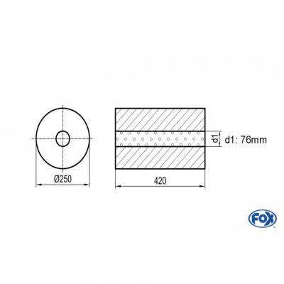 Silencieux universel type 784 en inox / Ø250mm / d1 Ø76mm / longueur 420mm