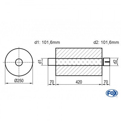 Silencieux universel type 784 en inox / Ø250mm / d1 Ø101.6mm / longueur 420mm