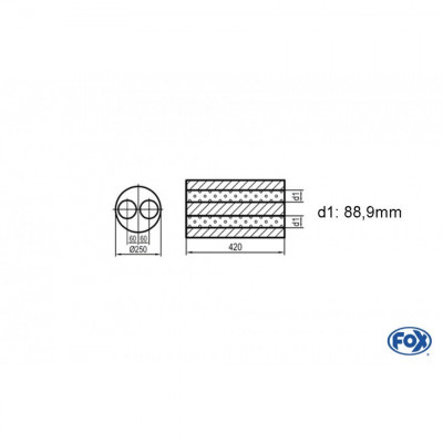 Silencieux universel type 784 en inox / Ø250mm / d1 Ø88.9mm / longueur 420mm