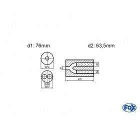 Silencieux universel type 784 en inox / Ø250mm / d1 Ø76mm / longueur 420mm