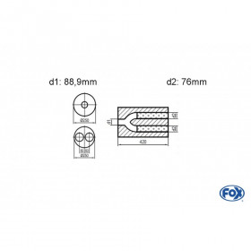 Silencieux universel type 784 en inox / Ø250mm / d1 Ø88.9mm / longueur 420mm