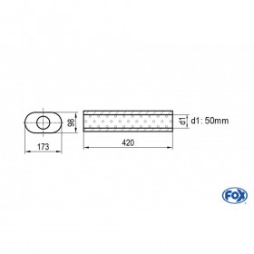 Silencieux universel type 450 en inox / 173x98mm / d1 Ø50mm / longueur 420mm