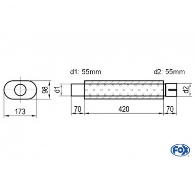 Silencieux universel type 450 en inox / 173x98mm / d1 Ø55mm / longueur 420mm