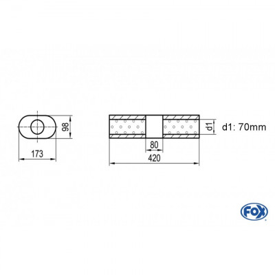 Silencieux universel type 450 en inox / 173x98mm / d1 Ø70mm / longueur 420mm