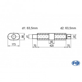 Silent stainless steel rear 1x135x80mm type 53 for OPEL VECTRA A (COFFRE)