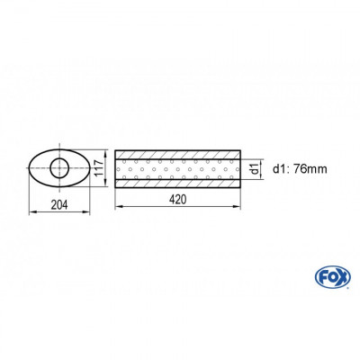 Silencieux universel type 525 en inox / 204x117mm / d1 Ø76mm / longueur 420mm