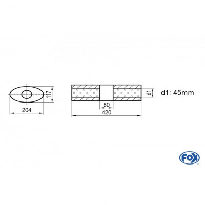 Silencieux universel type 525 en inox / 204x117mm / d1 Ø45mm / longueur 420mm