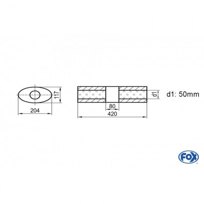 Silencieux universel type 525 en inox / 204x117mm / d1 Ø50mm / longueur 420mm