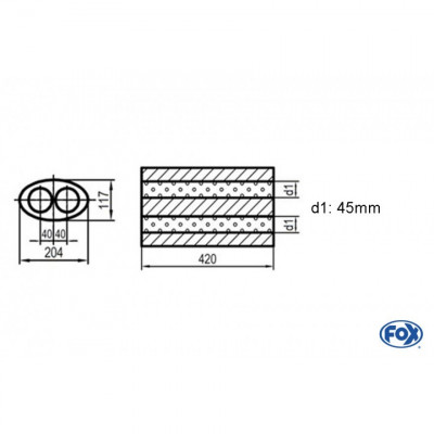 Silencieux universel type 525 en inox / 204x117mm / d1 Ø45mm / longueur 420mm