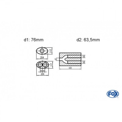 Silent stainless steel rear 1x135x80mm type 53 for OPEL VECTRA A (COFFRE)