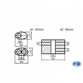 Silent stainless steel rear 1x135x80mm type 53 for OPEL VECTRA A (COFFRE)