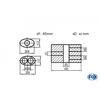 Silent stainless steel rear 1x135x80mm type 53 for OPEL VECTRA A (COFFRE)