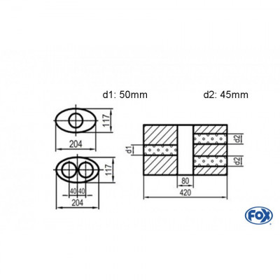 Silent stainless steel rear 1x135x80mm type 53 for OPEL VECTRA A (COFFRE)